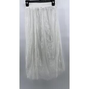 M MONACO USA Women's White Floral Lace A-Line Midi Skirt SZ S
